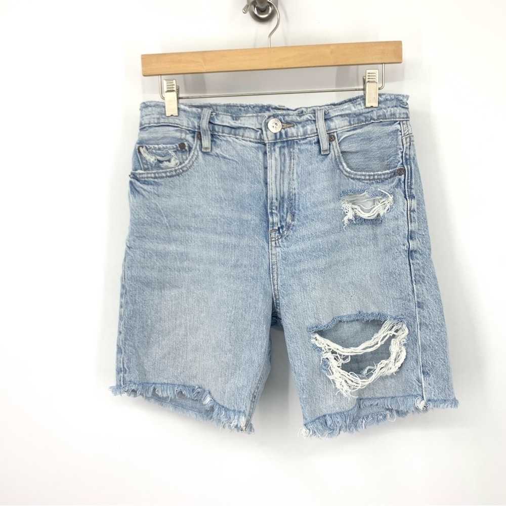 American Eagle Women Size 0 Shorts Light Wash Jean Skater Cotton Long Distressed